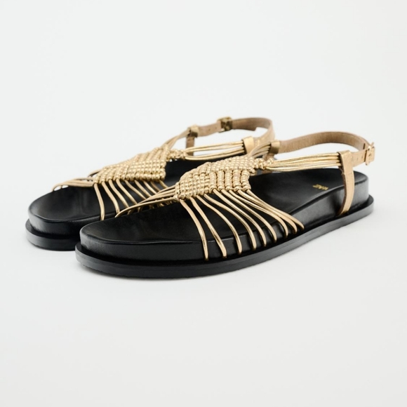 ZARA METALLIC LEATHER SANDALS - Picture 2 of 7